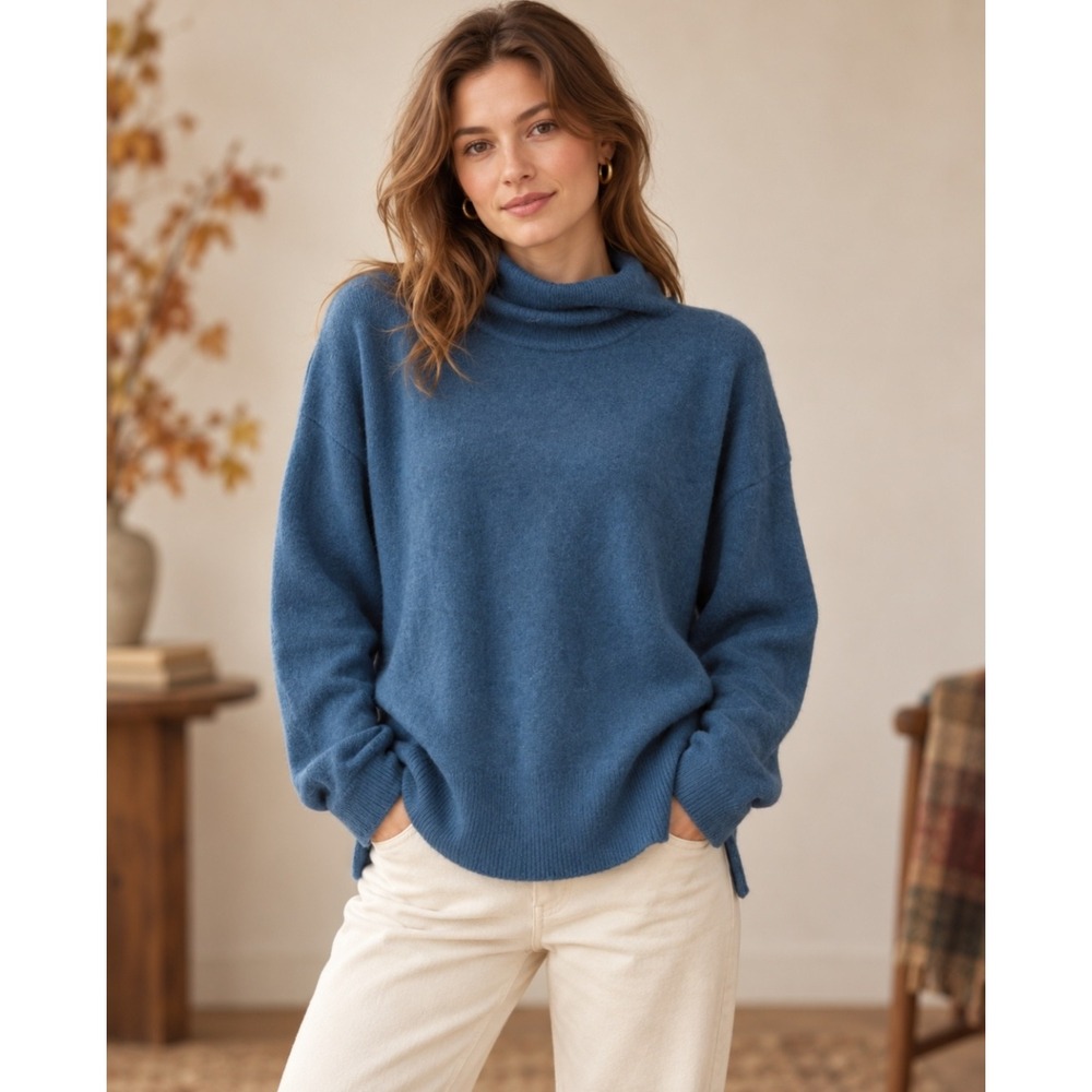 Vintage Quiet Luxury Teal Blue Wool Angora Sweater L Cozy Luxe Apres Ski Scandi